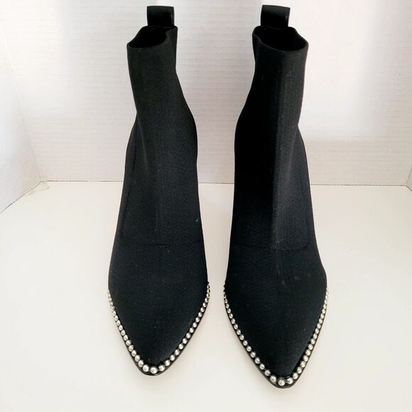 11 BCBGeneration Beya Black Stretch Fabric Ankle Boots Booties Pointed Toe Heels - Picture 7 of 13